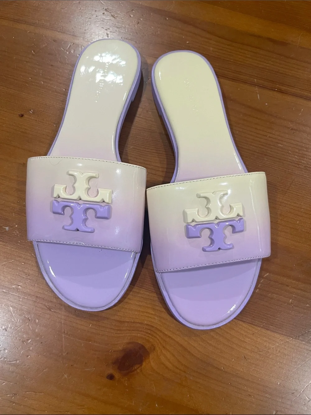 Tory Burch Lavender Ombre Patent Logo Slide Sandals